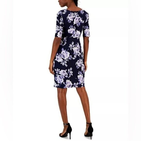 CONNECTED FAUX WRAP DRESS Petite Floral-Print -Waist Jersey Dress blue - Picture 12 of 15